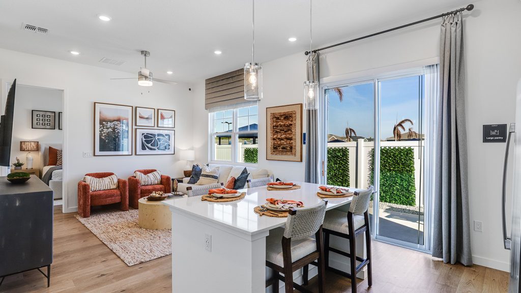 kitchen to living room and backyard